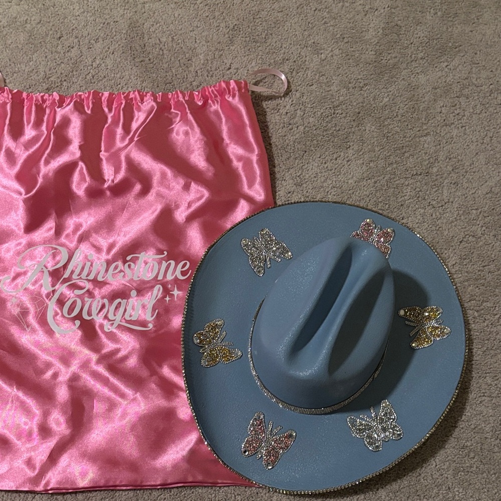 Blue Butterfly Rhinestone Cowgirl Hat